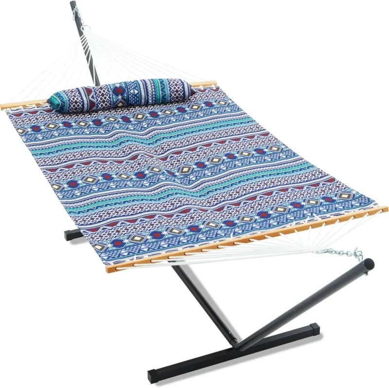 Double Jacquard Hammock with Steel Stand - 475 lbs Capacity for Backyard & Patio - Image 11