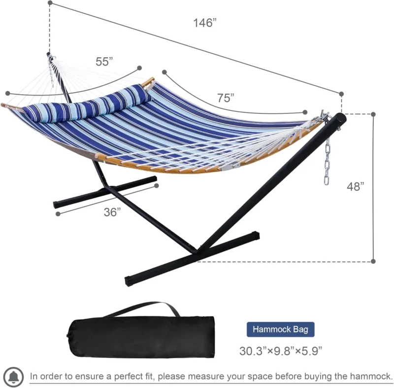 Double Hammock with Steel Stand - 450 lbs Capacity for Backyard & Patio - Image 6