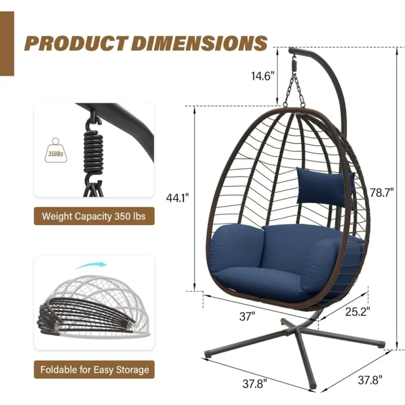 Hanging Egg Chair with Cushions and Stand - 350 lbs Capacity for Indoor & Outdoor - Image 4