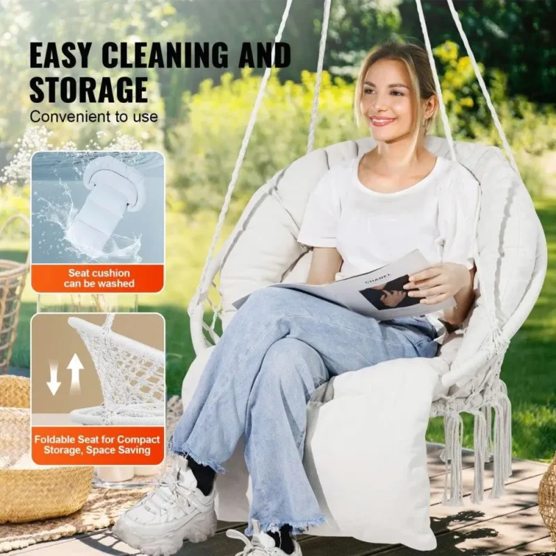 Macrame Hanging Chair with Cushioned Seat - 265 lbs Capacity for Indoor & Outdoor Use - Image 6