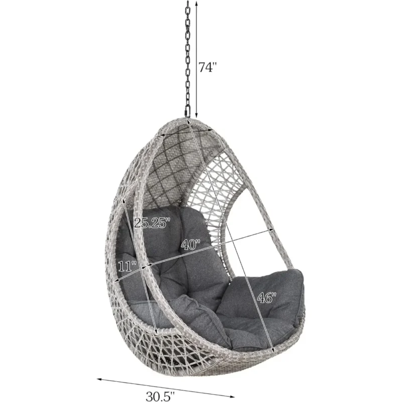 Outdoor Hanging Egg Chair with Cushions - 350 lbs Capacity for Patio & Garden - Image 3