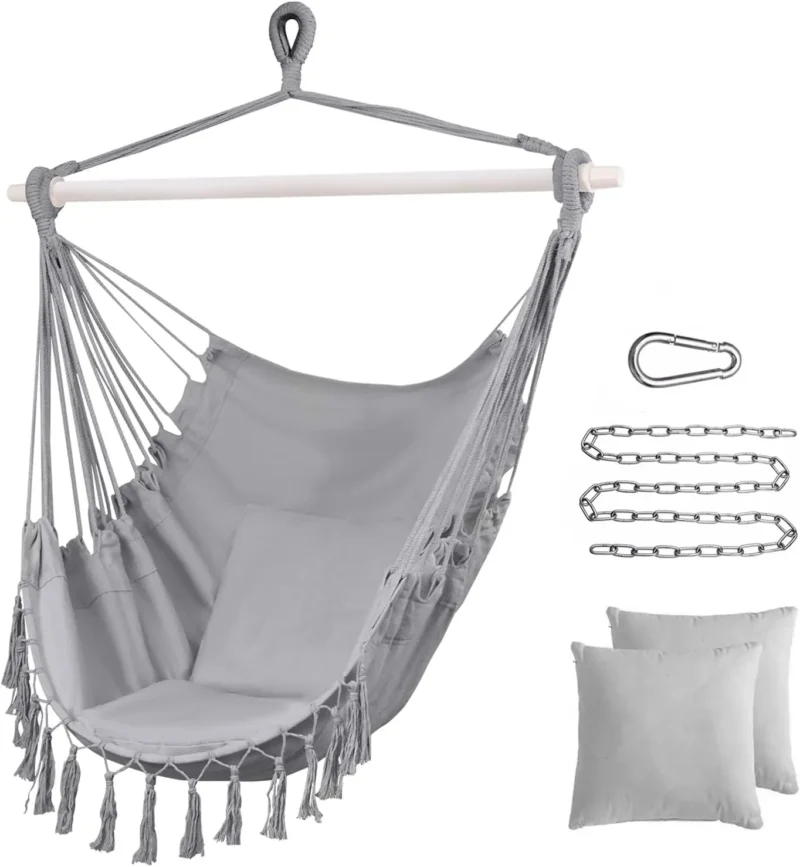 Large Rope Hammock Chair Swing with Cushions - 500 lbs Capacity for Indoor & Outdoor - Image 8