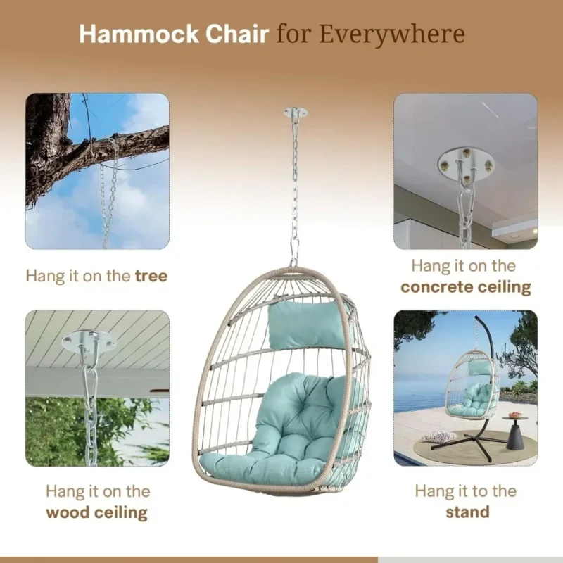 Hanging Egg Chair with Cushions - 250 lbs Capacity for Indoor & Outdoor Relaxation - Image 5