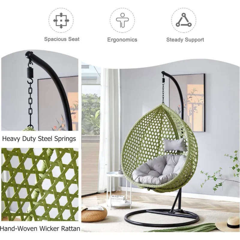 Hanging Egg Chair with Cushions and Stand - 350 lbs Capacity for Indoor & Outdoor Use - Image 3