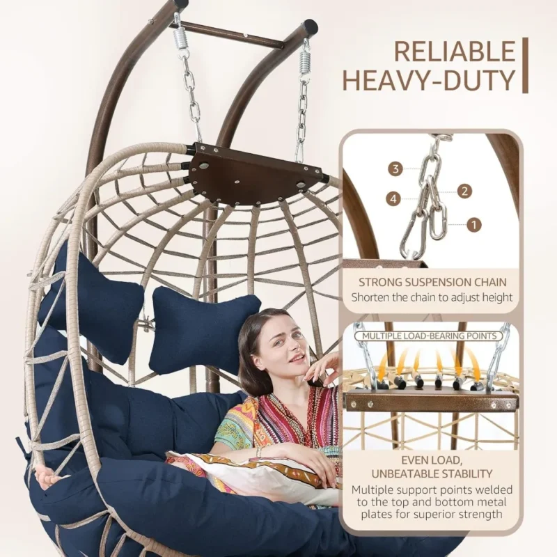 Double Egg Chair with Steel Stand - 238 lbs Capacity for Patio & Garden - Image 4