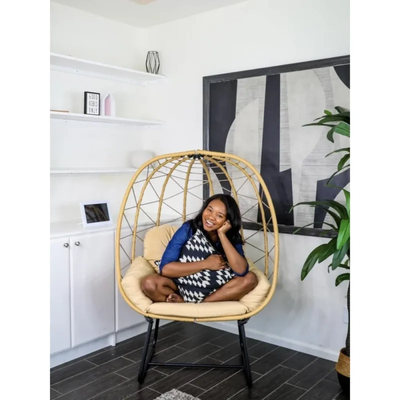 Hanging Egg Chair with Cushion and Stand - 330 lbs Capacity for Indoor & Outdoor - Image 3
