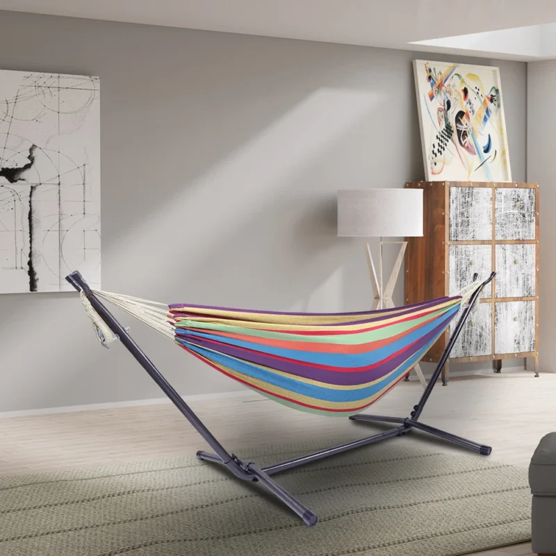Double Natural Rope Hammock with Steel Stand - 400 lbs Capacity for Backyard & Patio - Image 5
