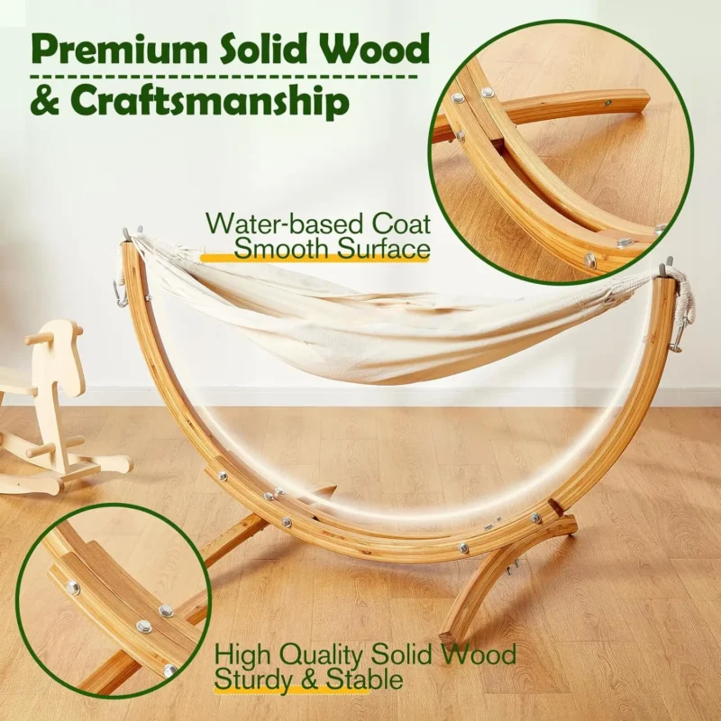 Solid Wood Kids Hammock Chair with Stand - 220 lbs Capacity for Indoor & Outdoor Use - Image 3