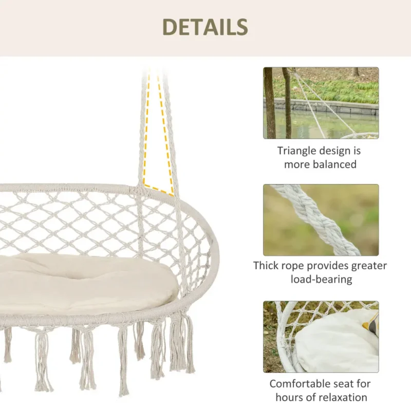 2-Person Macrame Hammock Chair with Cushion - 400 lbs Capacity for Indoor & Outdoor - Image 6