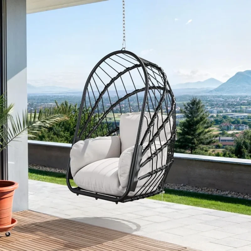 Wicker Hanging Egg Chair with Cushions - 350 lbs Capacity for Indoor & Outdoor Use - Image 6