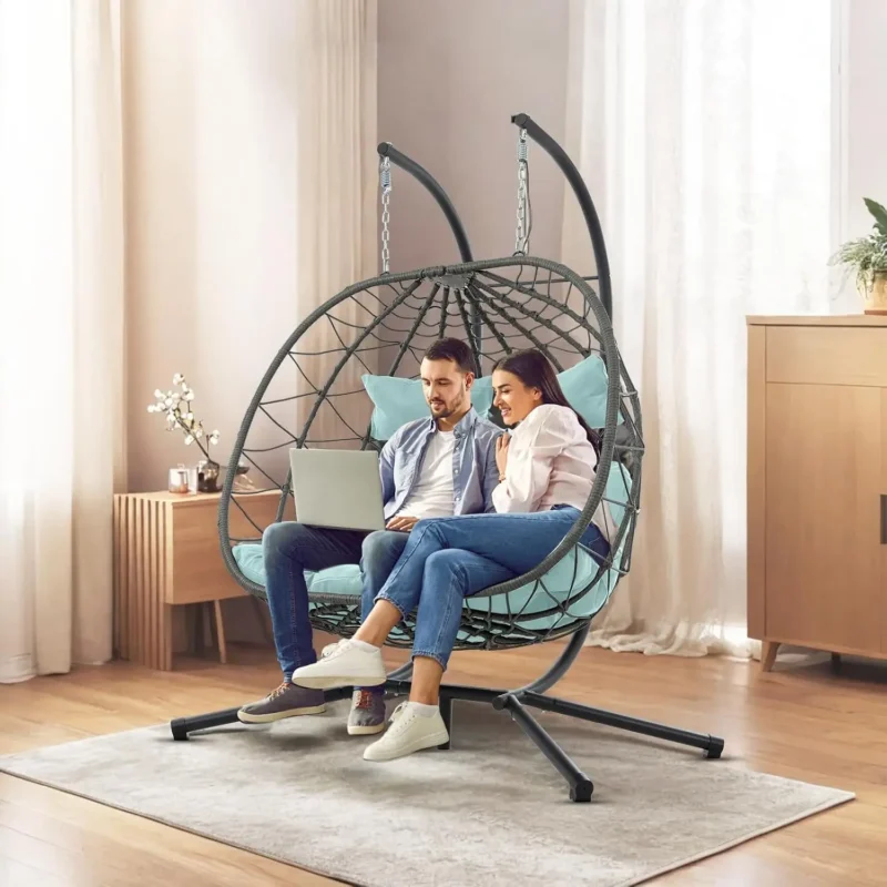 Double Egg Swing Chair with Stand - 400 lbs Capacity for Indoor & Outdoor Use