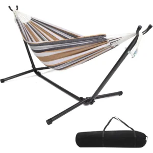 Double Fabric Hammock with Steel Stand - 550 lbs Capacity for Outdoor Relaxation