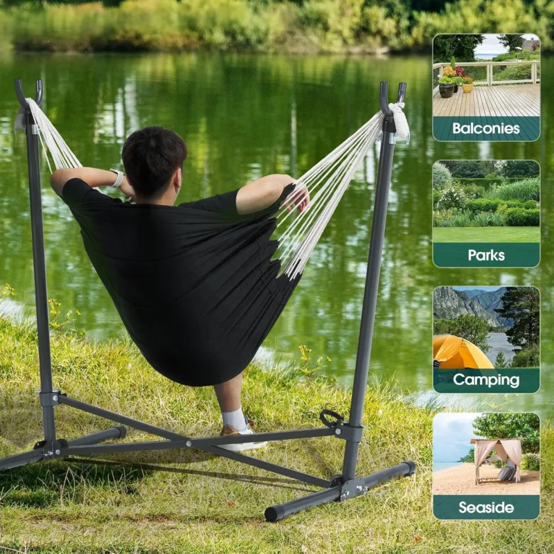 Macrame Hammock Chair with Stand - 330 lbs Capacity for Indoor & Outdoor - Image 6