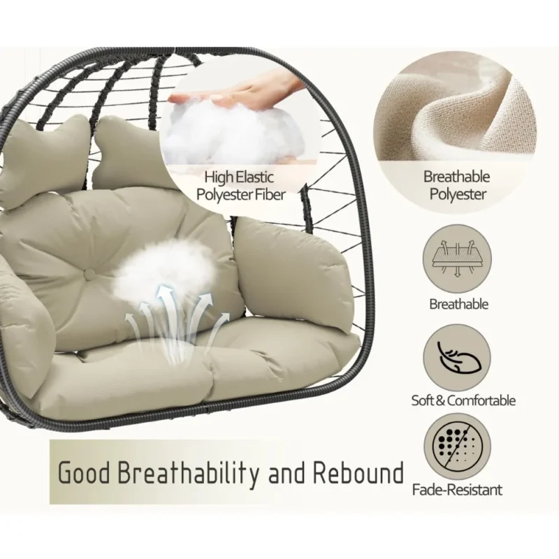 Double Wicker Egg Chair Hammock with Stand - 700 lbs Capacity for Patio & Garden - Image 2