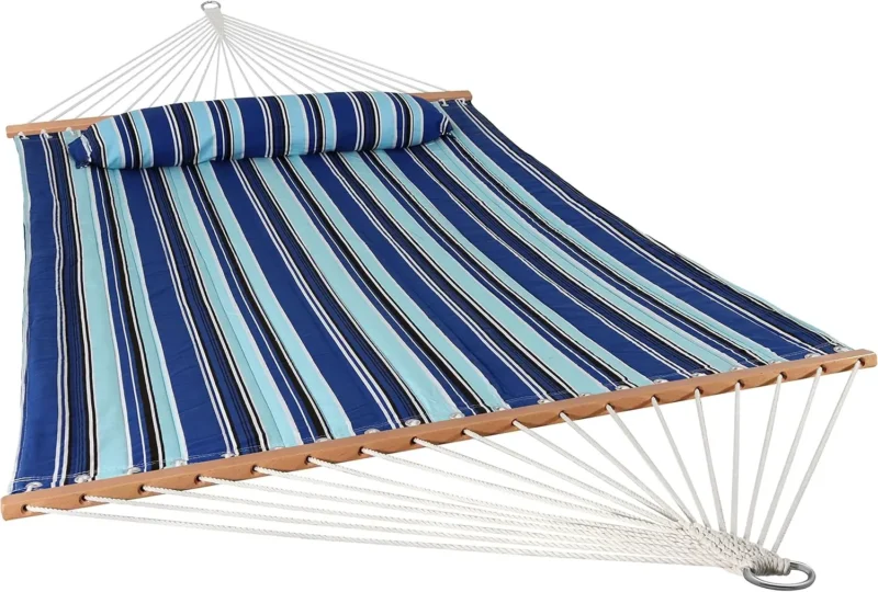 Double Quilted Polyester Hammock with Steel Stand - 450 lbs Capacity for Patio & Backyard - Image 12