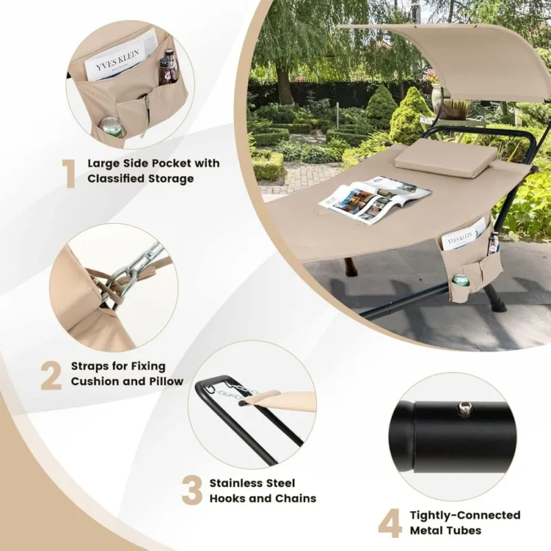 Adjustable Canopy Hammock with Stand - 350 lbs Capacity for Outdoor Relaxation - Image 6