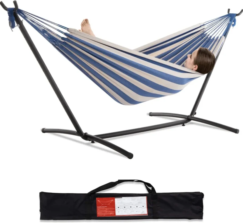 Double Fabric Hammock with Steel Stand - 450 lbs Capacity for Backyard & Patio - Image 21