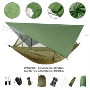 Two-Person Camping Hammock with Mosquito Net and Rain Cover - 440 lbs Capacity for Outdoor Adventures