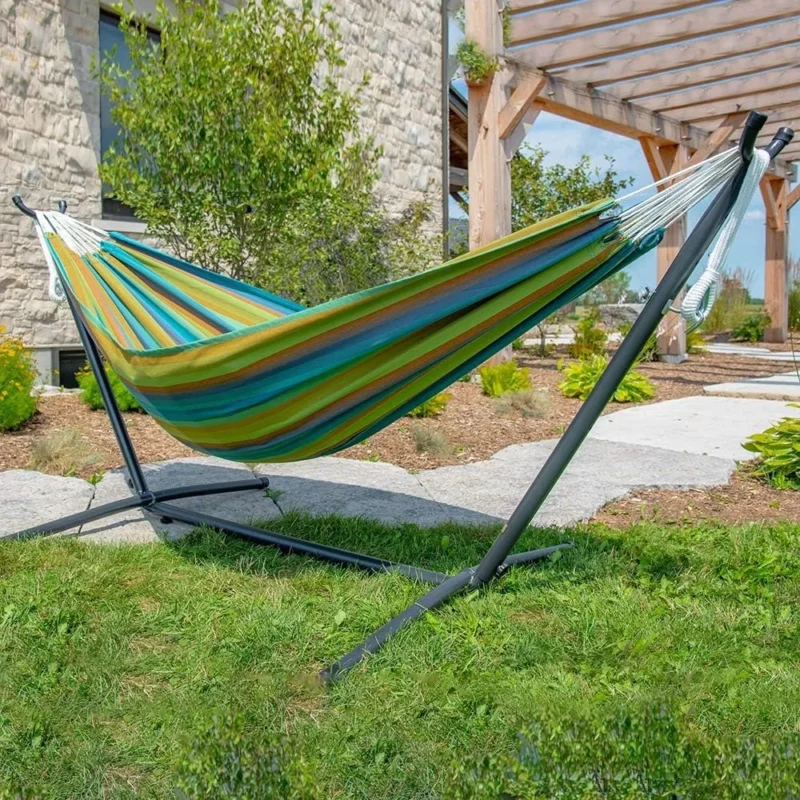 Double Sunbrella Fabric Hammock with Space-Saving Steel Stand - 450 lbs Capacity for Patio & Backyard - Image 2
