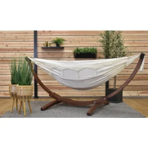 Double Cotton Hammock with Pine Arc Stand - 450 lbs Capacity for Backyard & Patio