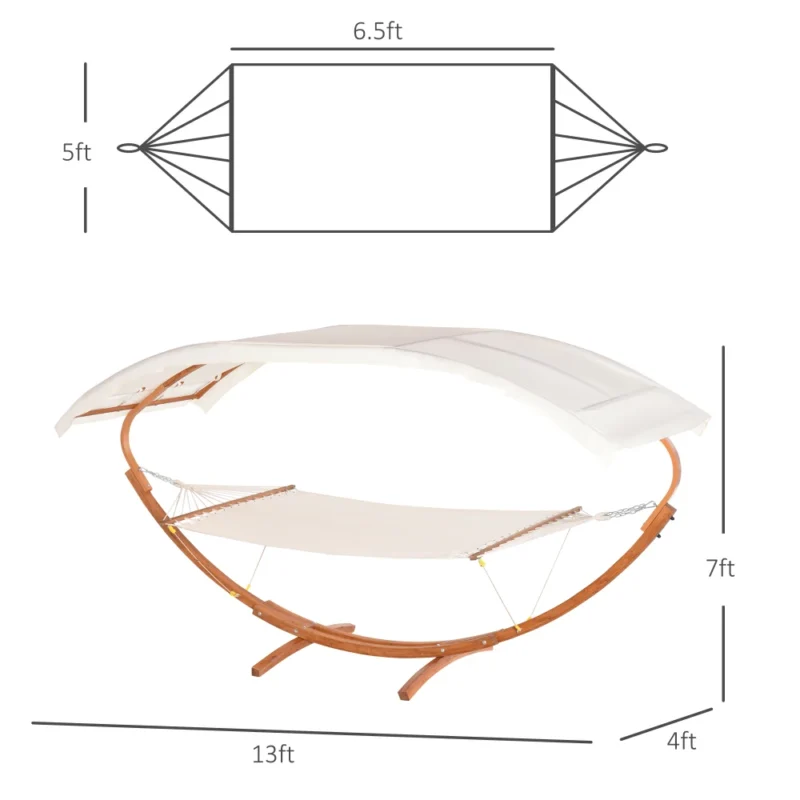 Double Wooden Frame Hammock with Sun Shade Canopy - 450 lbs Capacity for Indoor & Outdoor - Image 5