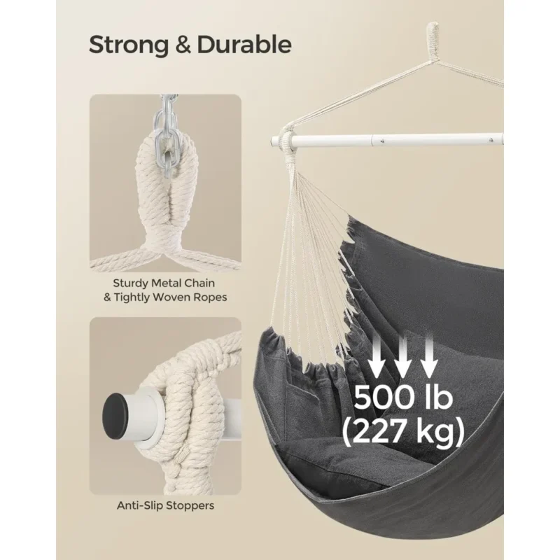Hanging Hammock Chair with 2 Cushions - 500 lb Capacity for Indoor & Outdoor Relaxation - Image 4