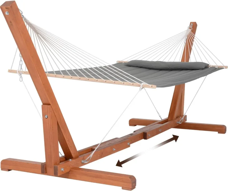 Double Wood & Textilene Hammock with Steel Stand - 475 lbs Capacity for Backyard & Patio - Image 12