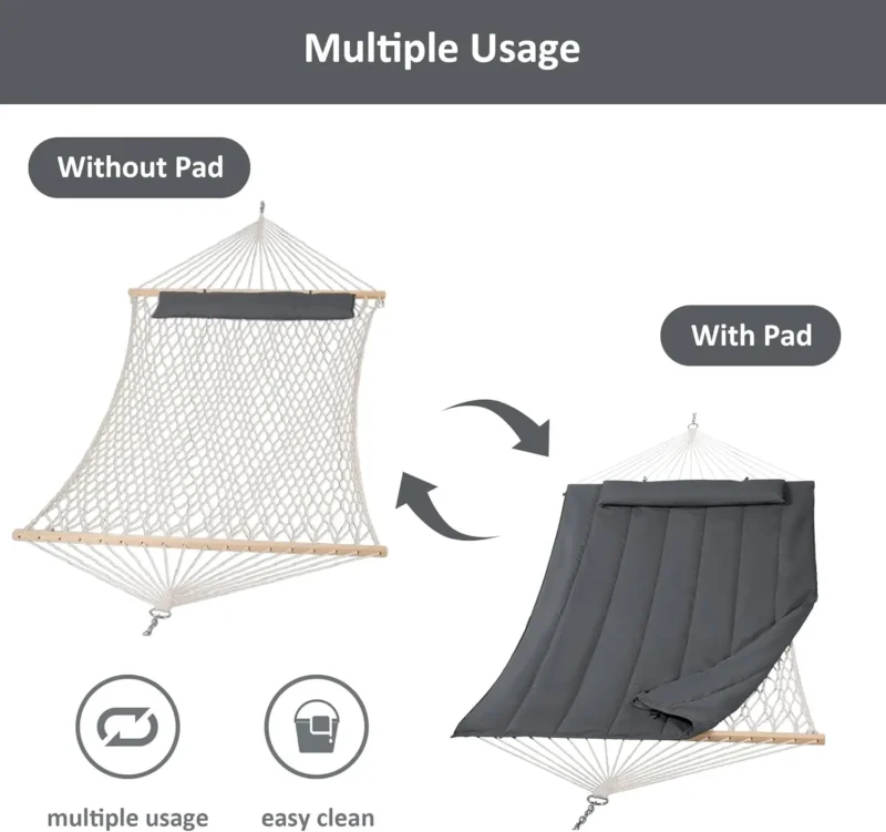 Double Outdoor Hammock with Steel Stand - 450 lbs Capacity for Patio & Garden - Image 4