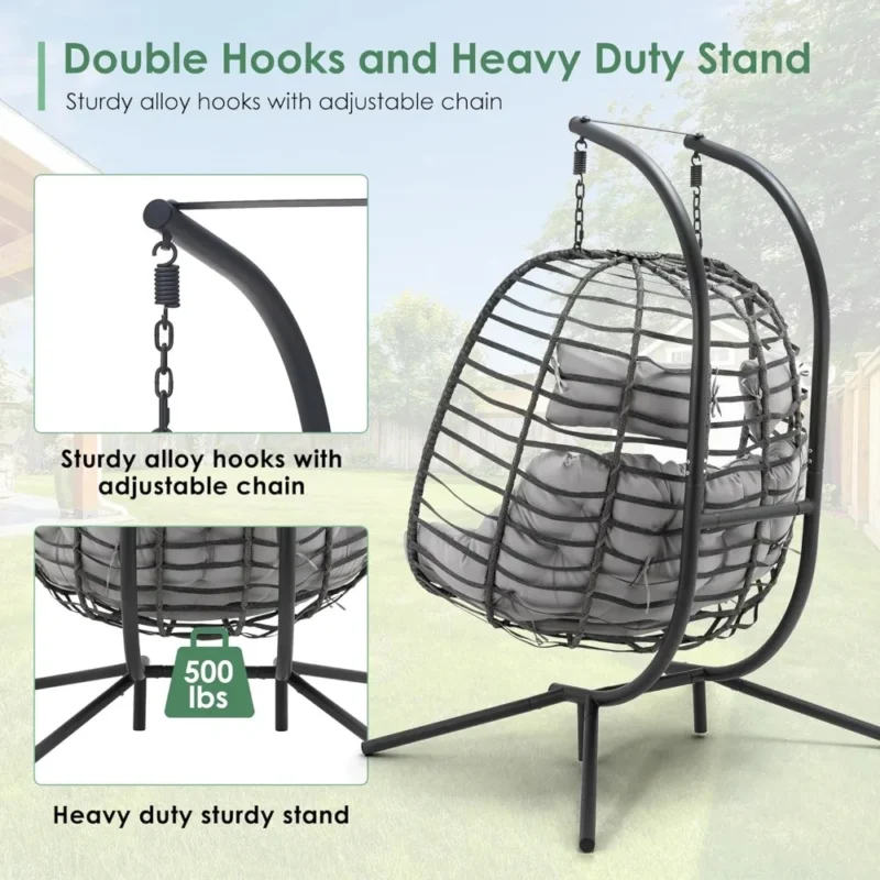 Double Porch Swing Loveseat with Metal Frame - 500 lbs Capacity for Backyard Relaxation - Image 2