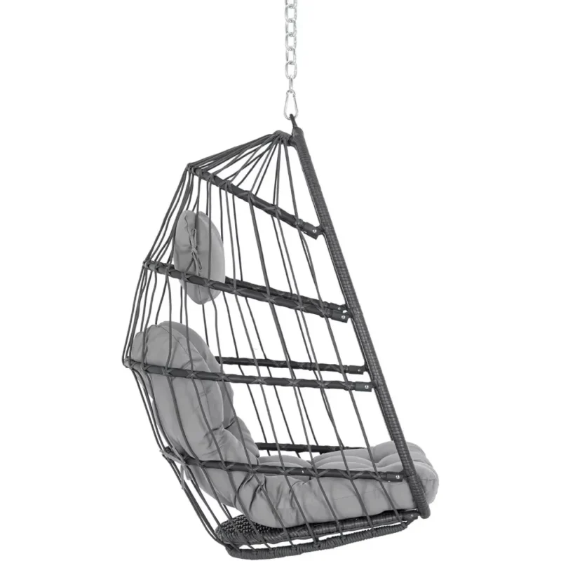 Foldable Wicker Hanging Egg Chair - 265 lbs Capacity for Indoor & Outdoor Use - Image 5