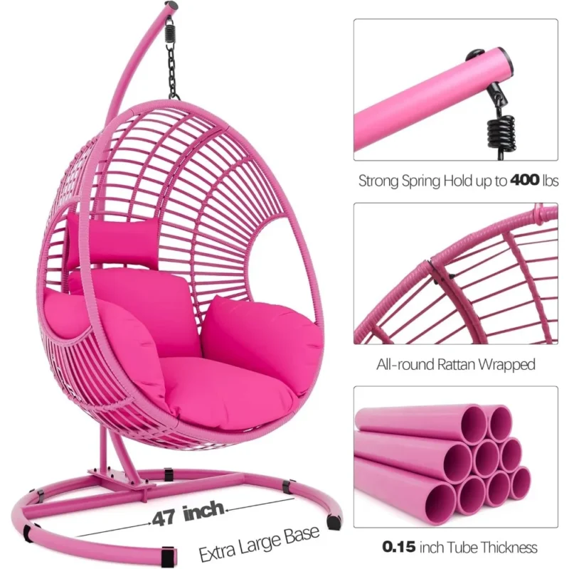 Oversized Wicker Egg Chair with Stand - 400 lbs Capacity for Indoor & Outdoor - Image 6