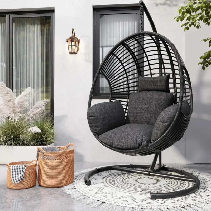 Oversized Wicker Egg Chair with Stand - 400 lbs Capacity for Indoor & Outdoor - Image 11
