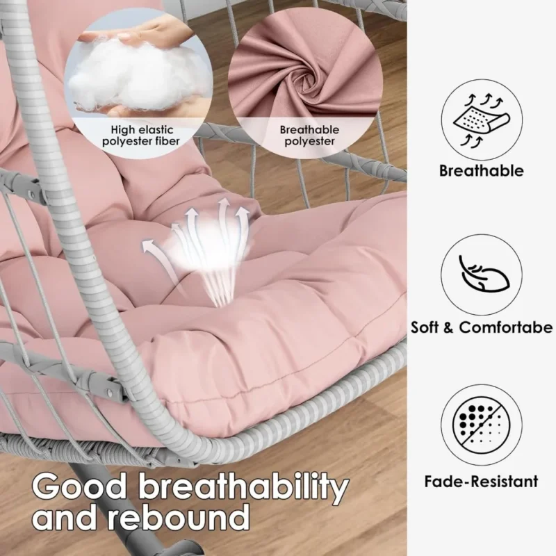 Pink Wicker Egg Chair with Stand - 350 lbs Capacity for Indoor & Outdoor Relaxation - Image 4