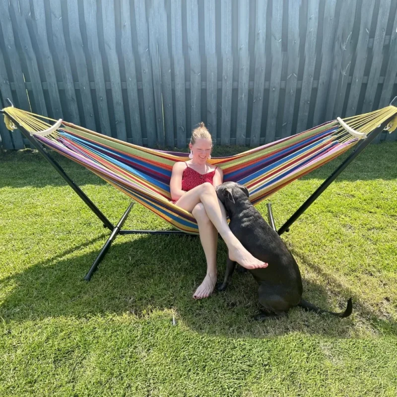 Double Fabric Hammock with Steel Stand - 450 lbs Capacity for Backyard & Patio - Image 2