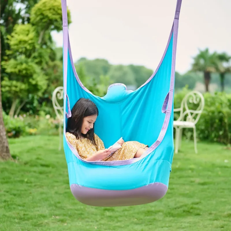 Kids Hanging Pod Swing Chair with Inflatable Cushion - 200 lbs Capacity for Indoor & Outdoor - Image 8