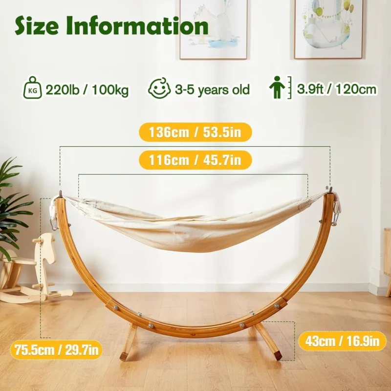 Solid Wood Kids Hammock Chair with Stand - 220 lbs Capacity for Indoor & Outdoor Use - Image 6