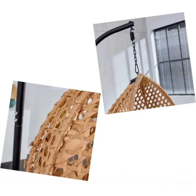 Outdoor Rattan Hanging Egg Chair with Metal Stand - 65 lbs Capacity for Garden & Patio - Image 6