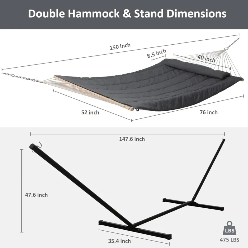 Double Cotton Rope Hammock with Steel Stand - 450 lbs Capacity for Backyard & Patio - Image 6