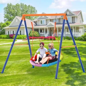 Round Saucer Swing with Heavy-Duty Metal Stand - 440 lbs Capacity for Kids Outdoor Fun