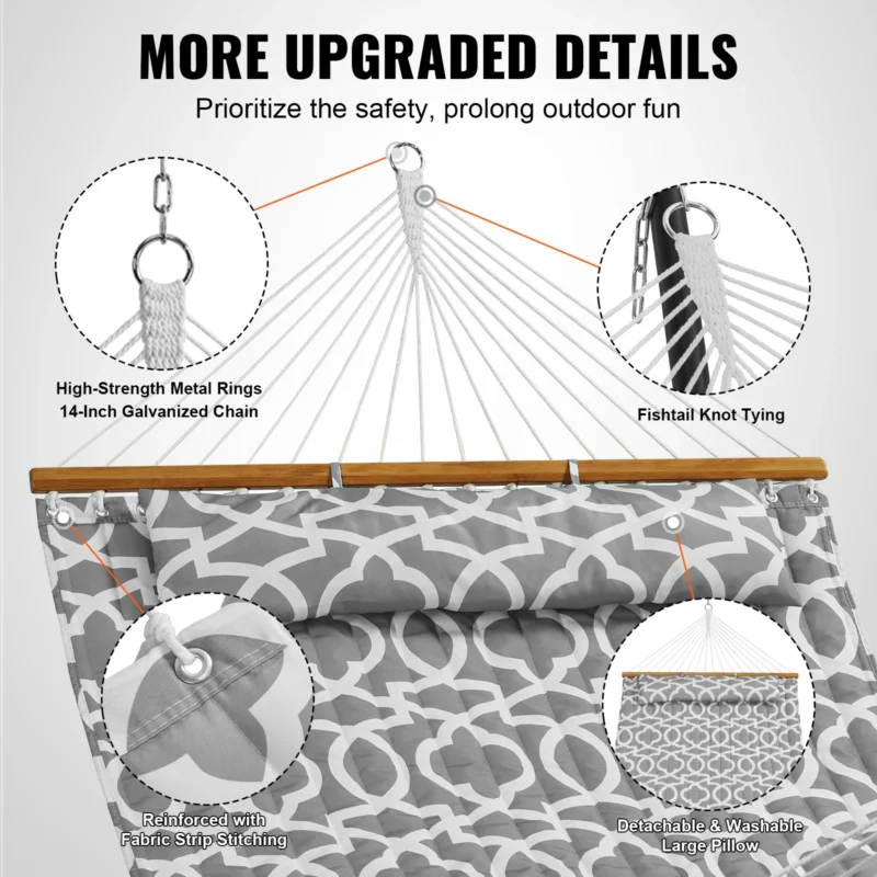 Double 12FT Fabric Hammock with Detachable Pillow - 480 lbs Capacity for Outdoor Relaxation - Image 5