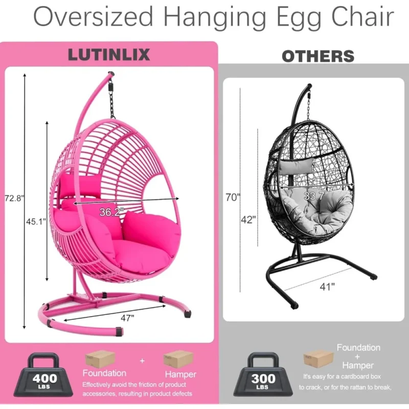 Oversized Wicker Egg Chair with Stand - 400 lbs Capacity for Indoor & Outdoor - Image 2