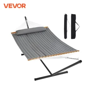 Double Fabric Hammock with 12ft Steel Stand - 480 lbs Capacity for Indoor & Outdoor Relaxation