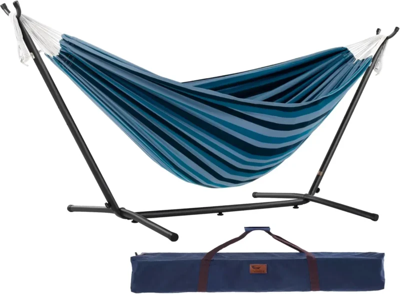 Double Cotton Fabric Hammock with Space-Saving Steel Stand - 450 lbs Capacity for Indoor & Outdoor - Image 9
