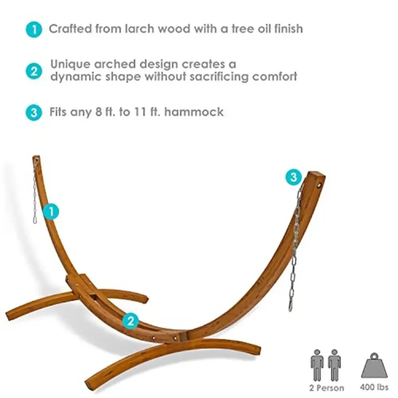 12ft Curved Wooden Hammock Stand - 400lb Capacity for Two-Person Relaxation - Image 2