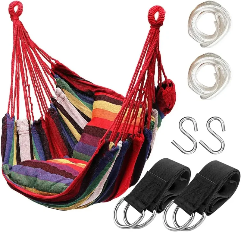 Cotton Weave Hammock Chair with Stand - 300 lbs Capacity for Indoor & Outdoor - Image 9