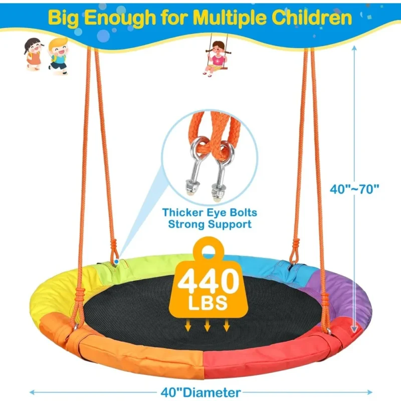 Round Saucer Swing with Heavy-Duty Metal Stand - 440 lbs Capacity for Kids Outdoor Fun - Image 3