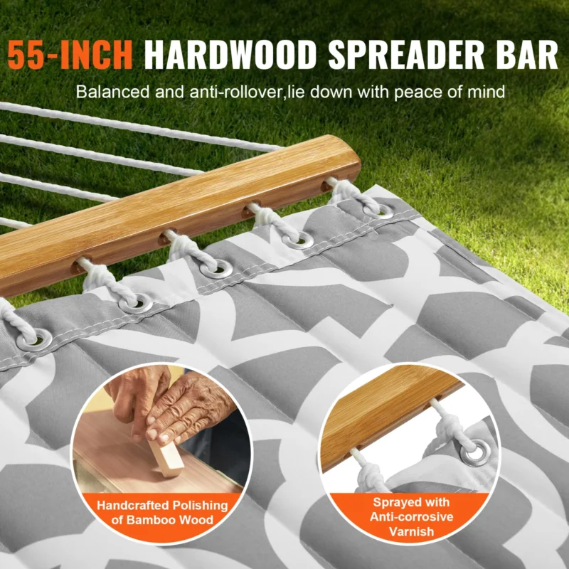 Double 12FT Fabric Hammock with Detachable Pillow - 480 lbs Capacity for Outdoor Relaxation - Image 4