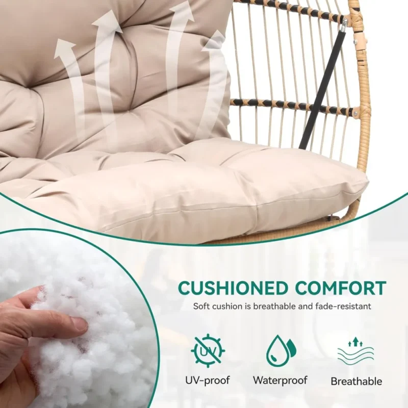 Double Wicker Hanging Egg Chair with Stand - 550 lbs Capacity for Patio & Bedroom - Image 3
