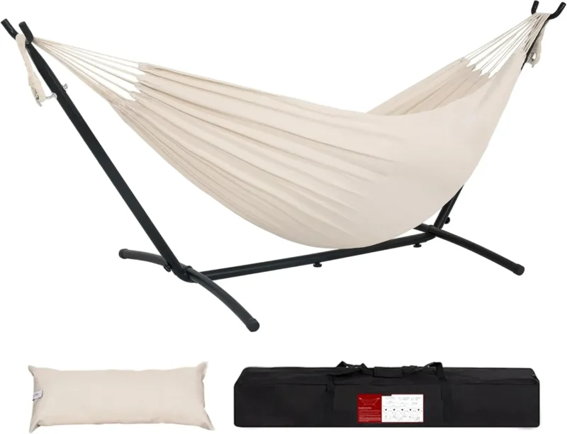 Double Fabric Hammock with Steel Stand - 450 lbs Capacity for Backyard & Camping - Image 7