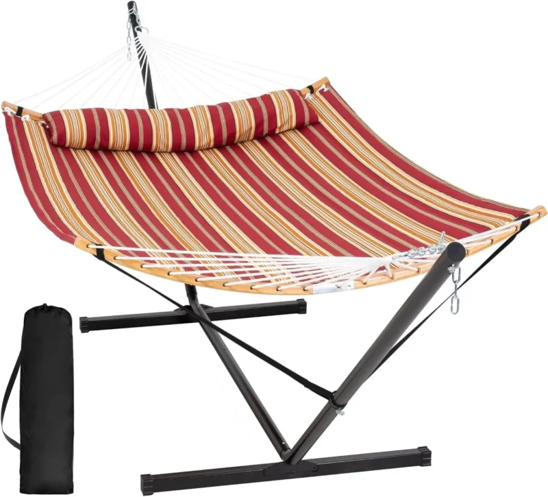 Double Fabric Hammock with Curved Spreader Bar - 450 lbs Capacity for Backyard & Patio - Image 7